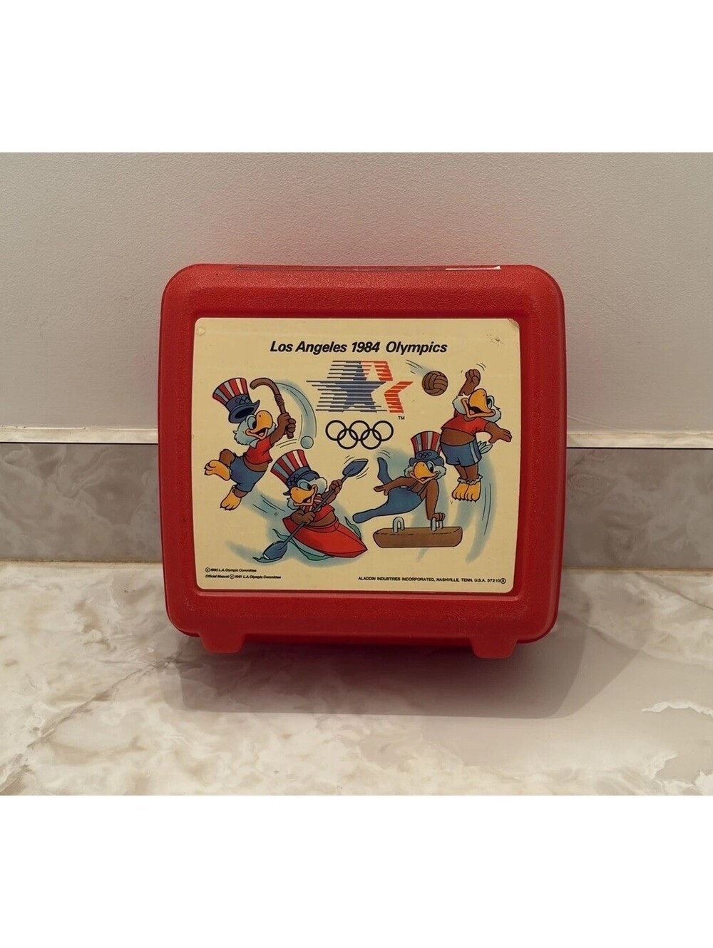 Vintage 1984 Los Angeles USA Olympics Sam the Eagle Aladdin Plastic Lunch Box
